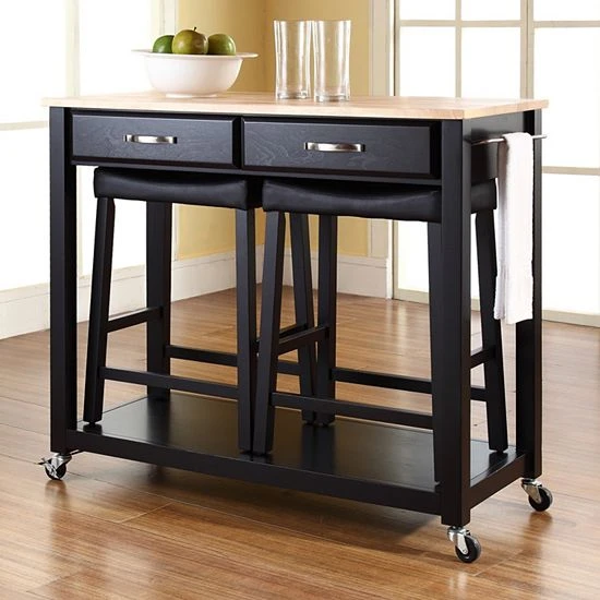 Crosley Furniture 3-piece Wood Top Kitchen Island Cart & Counter Stool Set Cherry - Image 2