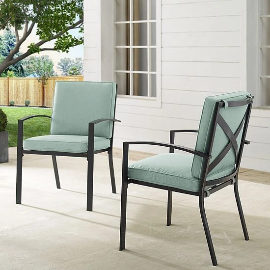 Crosley Kaplan Outdoor 2-Piece Metal Dining Chair Set Oatmeal - Image 3