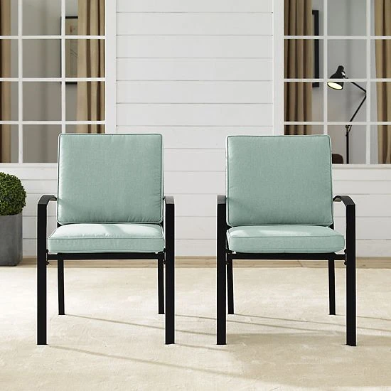 Crosley Kaplan Outdoor 2-Piece Metal Dining Chair Set Oatmeal - Image 4