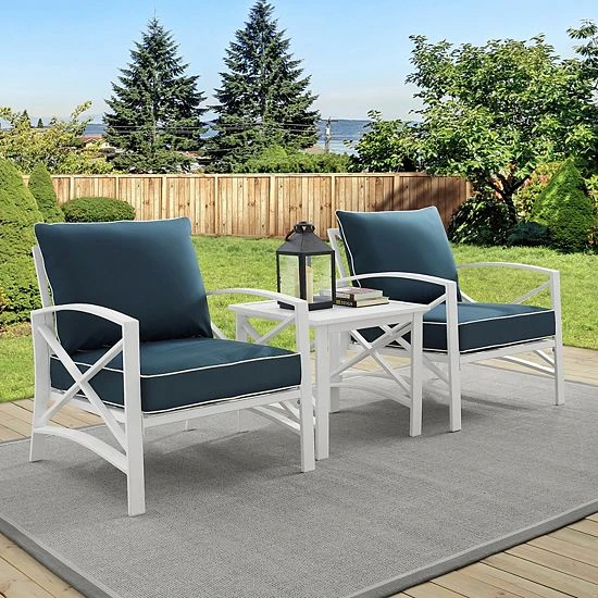 Crosley Kaplan Patio Arm Chair & End Table 3-piece Set Navy - Image 2