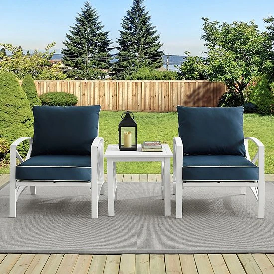 Crosley Kaplan Patio Arm Chair & End Table 3-piece Set Navy - Image 3