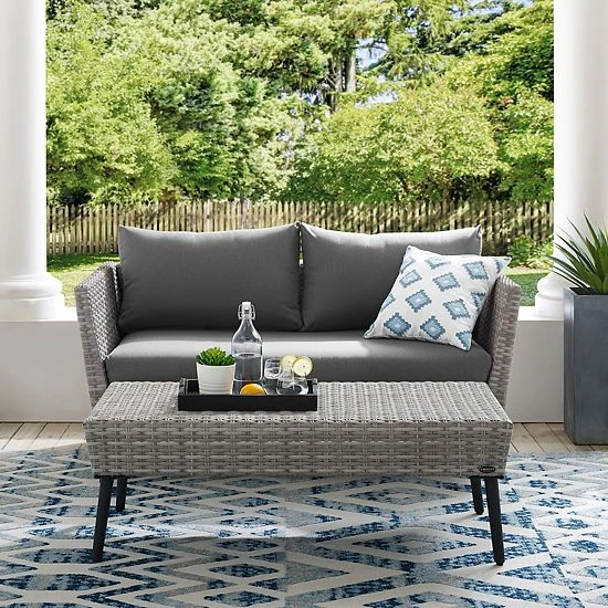 Crosley Richland Outdoor Wicker Loveseat & Coffee Table 2-piece Set - Image 3