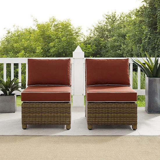 Crosley Bradenton Wicker Armless Patio Chair 2-piece Set Gray Brown - Image 4