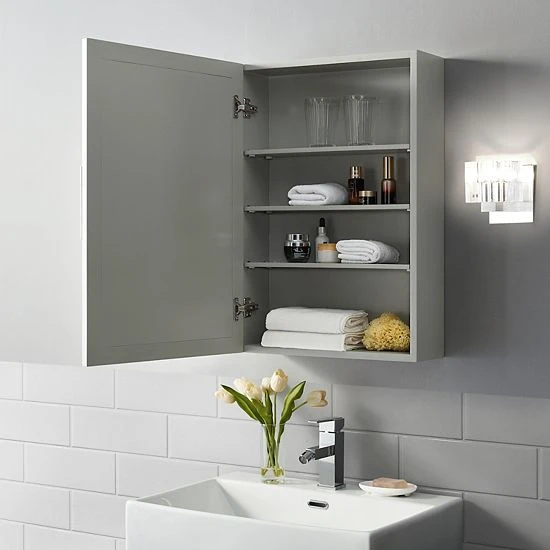 Crosley Savannah Mirrored Wall Cabinet Gray - Image 4