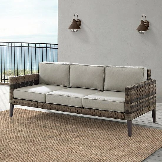Crosley Prescott Wicker Patio Couch Taupe - Image 3