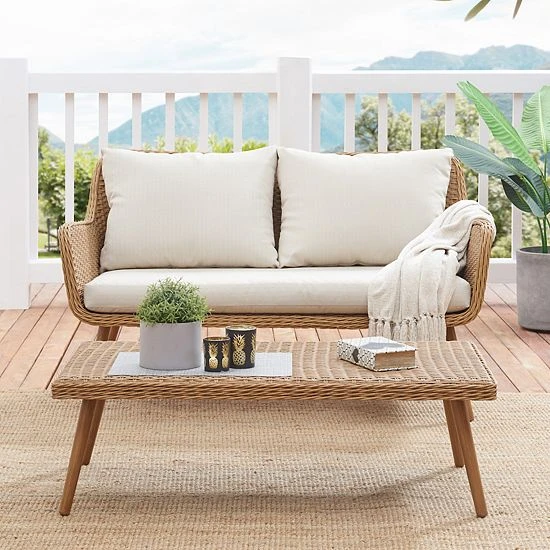 Crosley Landon Wicker Outdoor Conversation Loveseat & Coffee Table 2-piece Set 4 Crosley Landon Wicker Outdoor Conversation Loveseat & Coffee Table 2-piece Set - Image 2