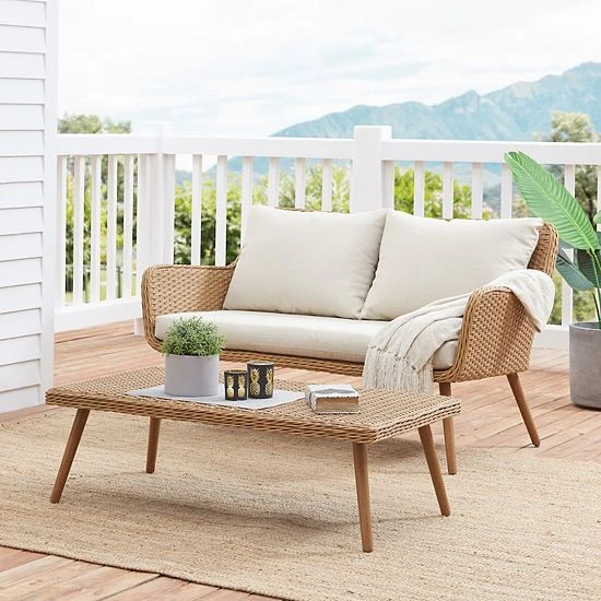 Crosley Landon Wicker Outdoor Conversation Loveseat & Coffee Table 2-piece Set 5 Crosley Landon Wicker Outdoor Conversation Loveseat & Coffee Table 2-piece Set - Image 3