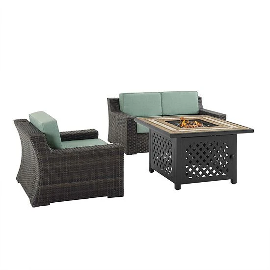 Crosley Beaufort Outdoor 3-Piece Wicker Conversation Set With Fire Table 2 Crosley Beaufort Outdoor 3-Piece Wicker Conversation Set With Fire Table