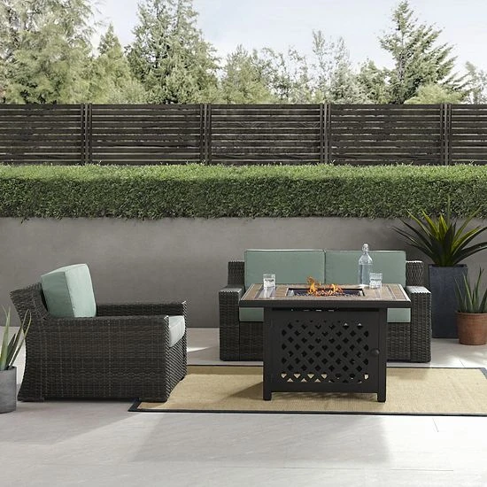 Crosley Beaufort Outdoor 3-Piece Wicker Conversation Set With Fire Table 3 Crosley Beaufort Outdoor 3-Piece Wicker Conversation Set With Fire Table - Image 2