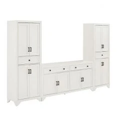 Crosley Tara Entertainment TV Stand & Storage Cabinet 3-piece Set Distressed White