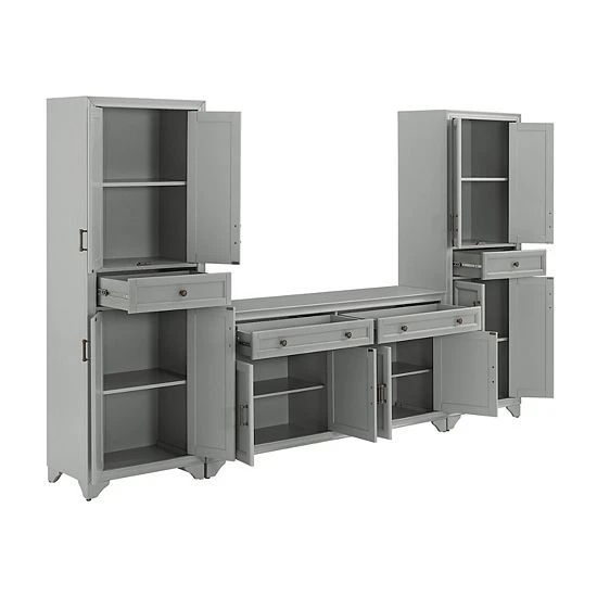 Crosley Tara Entertainment TV Stand & Storage Cabinet 3-piece Set Distressed White 5 Crosley Tara Entertainment TV Stand & Storage Cabinet 3-piece Set Distressed White - Image 3