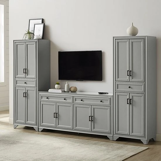 Crosley Tara Entertainment TV Stand & Storage Cabinet 3-piece Set Distressed White 7 Crosley Tara Entertainment TV Stand & Storage Cabinet 3-piece Set Distressed White - Image 5