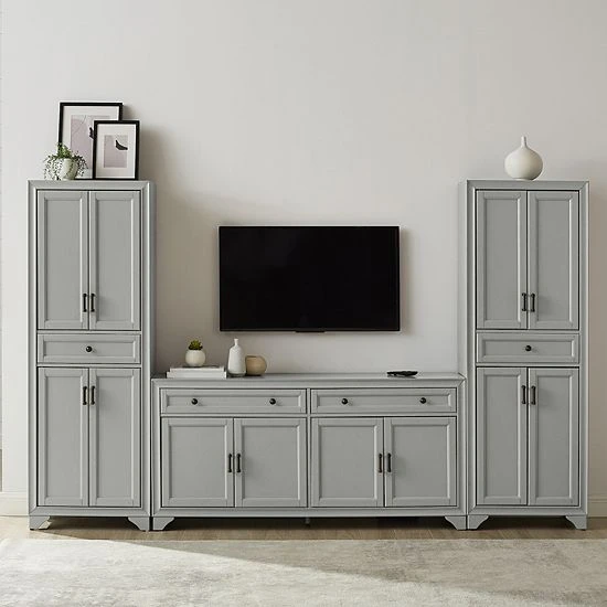 Crosley Tara Entertainment TV Stand & Storage Cabinet 3-piece Set Distressed White 8 Crosley Tara Entertainment TV Stand & Storage Cabinet 3-piece Set Distressed White - Image 6