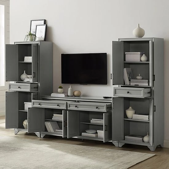 Crosley Tara Entertainment TV Stand & Storage Cabinet 3-piece Set Distressed White 9 Crosley Tara Entertainment TV Stand & Storage Cabinet 3-piece Set Distressed White - Image 7