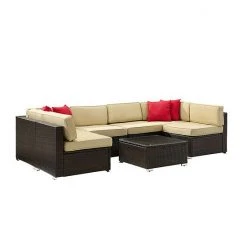 Crosley Furniture Sea Island 7-Piece Wicker Sectional Set Brown