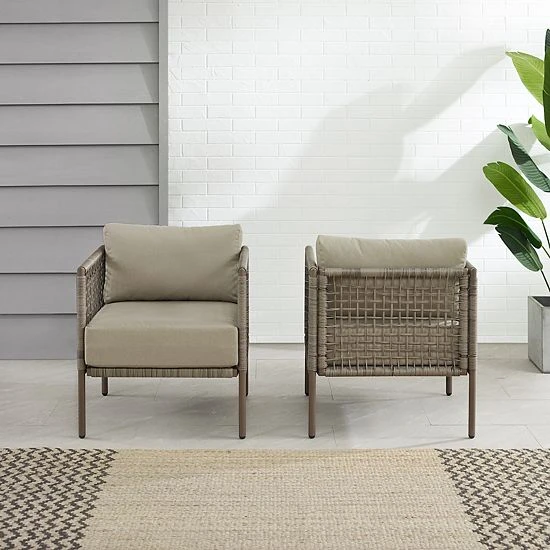 Crosley Cali Bay Outdoor Wicker Arm Chair 2-Piece Set - Image 3