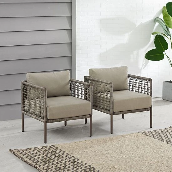 Crosley Cali Bay Outdoor Wicker Arm Chair 2-Piece Set - Image 4