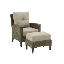 Crosley Rockport Patio Wicker High Back Arm Chair & Ottoman 2-piece Set