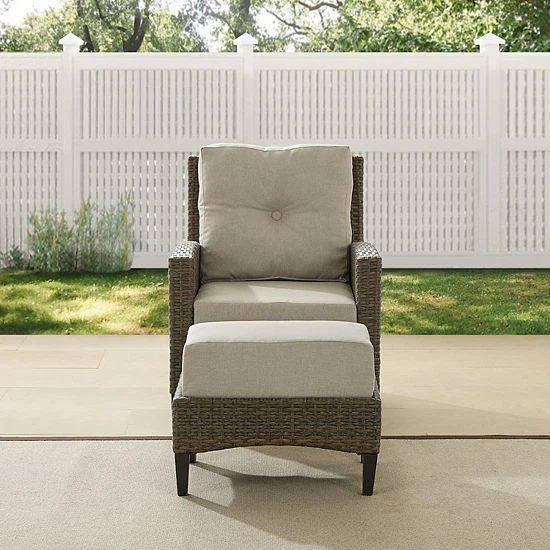 Crosley Rockport Patio Wicker High Back Arm Chair & Ottoman 2-piece Set - Image 3