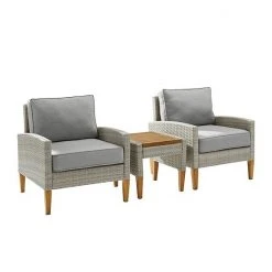 Crosley Capella Wicker Patio Chair & End Table 3-piece Set Gray