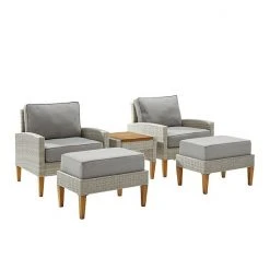 Crosley Capella Wicker Patio Chair, Ottoman & End Table 5-piece Set Gray