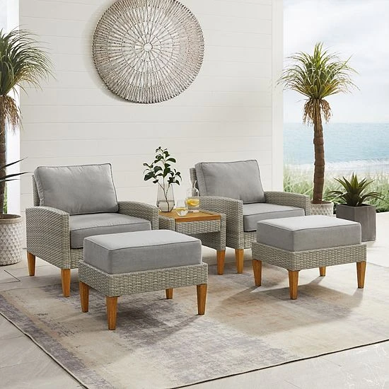 Crosley Capella Wicker Patio Chair, Ottoman & End Table 5-piece Set Gray 4 Crosley Capella Wicker Patio Chair, Ottoman & End Table 5-piece Set Gray - Image 2