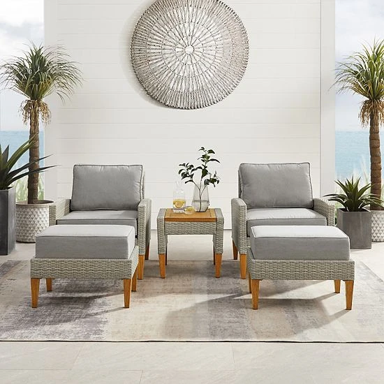 Crosley Capella Wicker Patio Chair, Ottoman & End Table 5-piece Set Gray 5 Crosley Capella Wicker Patio Chair, Ottoman & End Table 5-piece Set Gray - Image 3