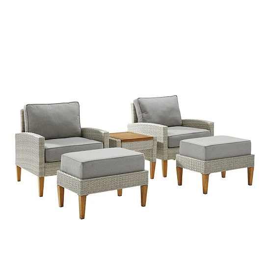 Crosley Capella Wicker Patio Chair, Ottoman & End Table 5-piece Set Gray 7 Crosley Capella Wicker Patio Chair, Ottoman & End Table 5-piece Set Gray - Image 5