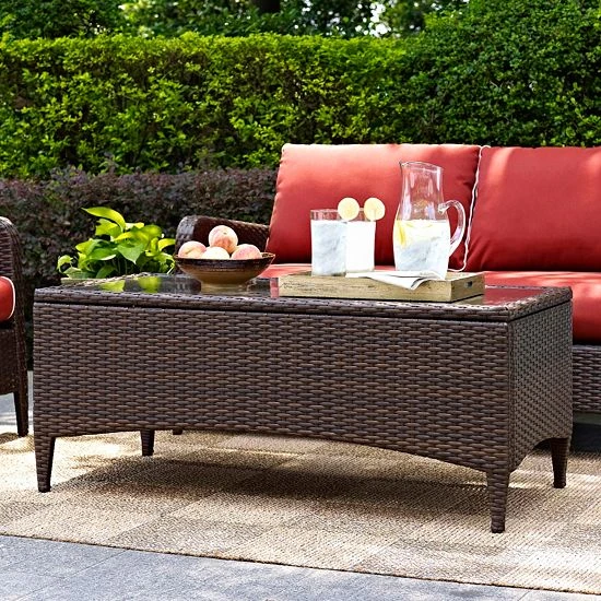 Crosley Kiawah Outdoor Wicker Glass Top Table
