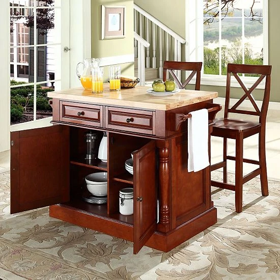 Crosley Furniture 3-piece Kitchen Island & X-Back Counter Chair Set White 4 Crosley Furniture 3-piece Kitchen Island & X-Back Counter Chair Set White - Image 2