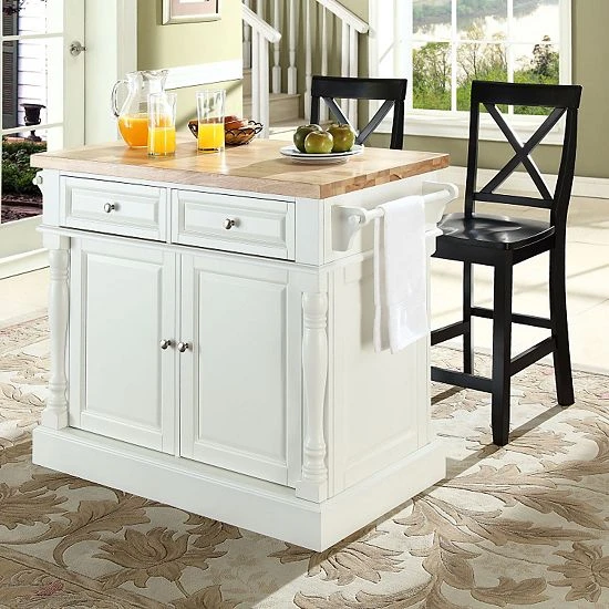 Crosley Furniture 3-piece Kitchen Island & X-Back Counter Chair Set White 6 Crosley Furniture 3-piece Kitchen Island & X-Back Counter Chair Set White - Image 4