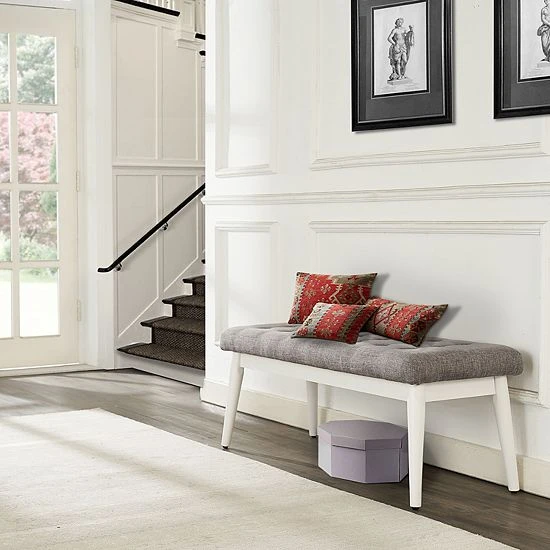 Crosley Landon Upholstered Bench Vintage Gray 4 Crosley Landon Upholstered Bench Vintage Gray - Image 2