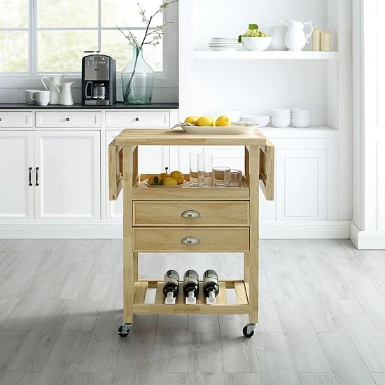 Crosley Bristol Double-Drop Leaf Kitchen Cart Natural 4 Crosley Bristol Double-Drop Leaf Kitchen Cart Natural - Image 2