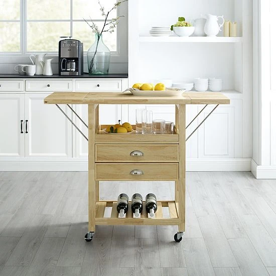 Crosley Bristol Double-Drop Leaf Kitchen Cart Natural 6 Crosley Bristol Double-Drop Leaf Kitchen Cart Natural - Image 4