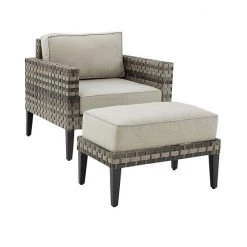 Crosley Prescott Wicker Patio Arm Chair & Ottoman 2-piece Set Taupe