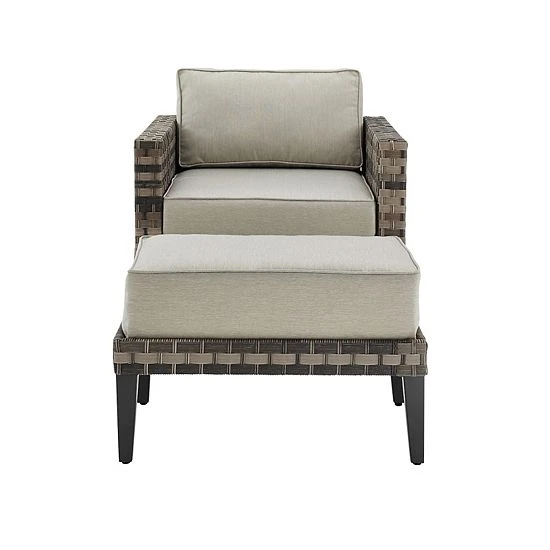 Crosley Prescott Wicker Patio Arm Chair & Ottoman 2-piece Set Taupe - Image 2