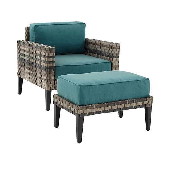 Crosley Prescott Wicker Patio Arm Chair & Ottoman 2-piece Set Taupe - Image 9