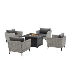 Crosley Richland Patio Wicker Fire Table & Conversation 5-piece Set