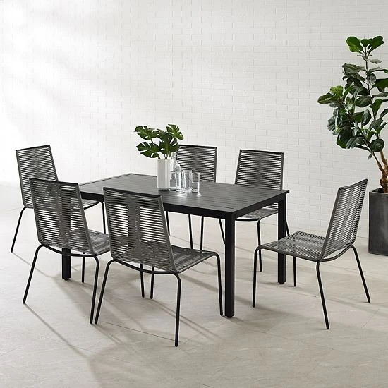 Crosley Fenton Patio Wicker Dining Table & Chair 7-piece Set - Image 2
