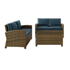 Crosley Bradenton Outdoor Wicker Two Loveseat & Coffee Table 3-piece Set Weathered Brown Sand