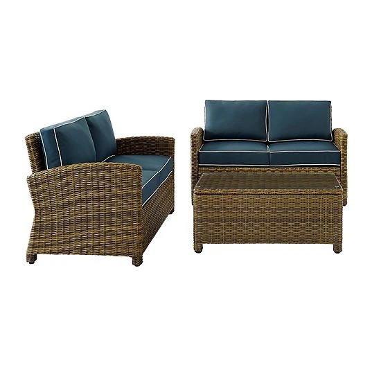 Crosley Bradenton Outdoor Wicker Two Loveseat & Coffee Table 3-piece Set Weathered Brown Sand 4 Crosley Bradenton Outdoor Wicker Two Loveseat & Coffee Table 3-piece Set Weathered Brown Sand - Image 2