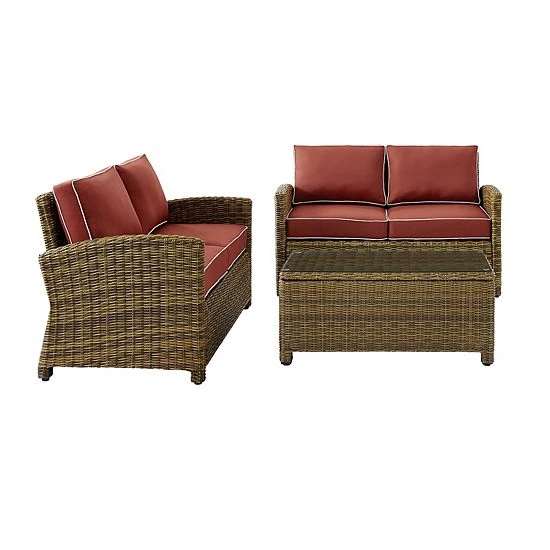 Crosley Bradenton Outdoor Wicker Two Loveseat & Coffee Table 3-piece Set Weathered Brown Sand 5 Crosley Bradenton Outdoor Wicker Two Loveseat & Coffee Table 3-piece Set Weathered Brown Sand - Image 3