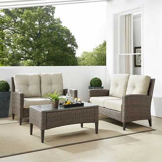 Crosley Rockport Outdoor 3-Piece Wicker Conversation Set - Image 2