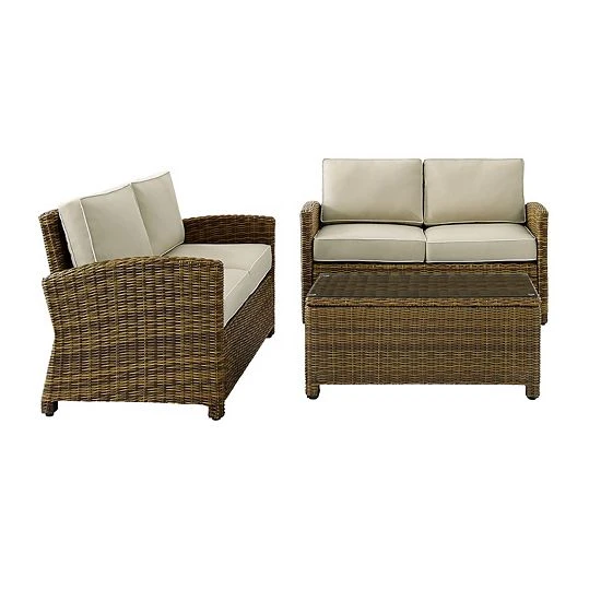 Crosley Bradenton Outdoor Wicker Two Loveseat & Coffee Table 3-piece Set Weathered Brown Sand 6 Crosley Bradenton Outdoor Wicker Two Loveseat & Coffee Table 3-piece Set Weathered Brown Sand - Image 4