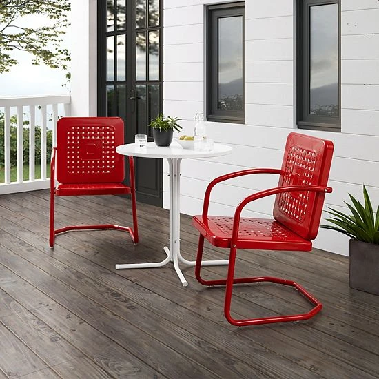 Crosley Bates 3-Piece Outdoor Metal Bistro Set Bright Red Gloss 4 Crosley Bates 3-Piece Outdoor Metal Bistro Set Bright Red Gloss - Image 2