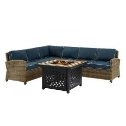 Crosley Bradenton 5-Piece Outdoor Wicker Seating Set Weathered Brown Red
