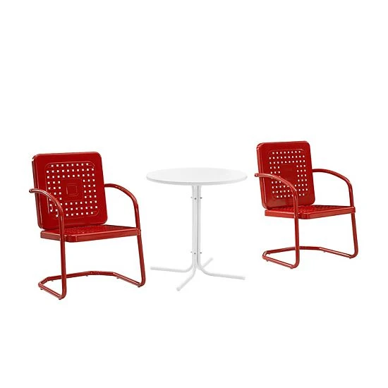 Crosley Bates 3-Piece Outdoor Metal Bistro Set Bright Red Gloss 7 Crosley Bates 3-Piece Outdoor Metal Bistro Set Bright Red Gloss - Image 5