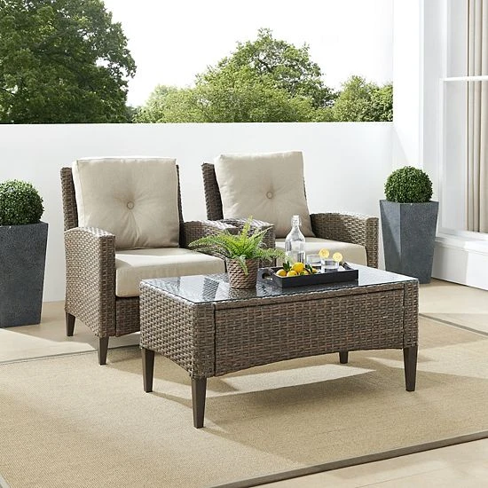 Crosley Rockport Outdoor 3-Piece Wicker Chair & Coffee Table Set - Image 2