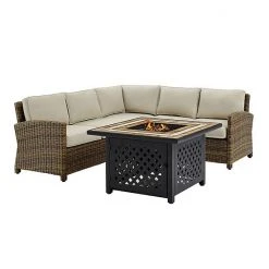 Crosley Bradenton 4-Piece Outdoor Wicker Seating Set Weathered Brown Sand