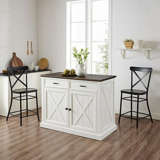 Crosley Clifton Kitchen Island & Camille Stools 2-piece Set - Image 2